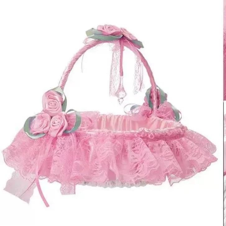 SKINPA Wedding Flower Girl Basket with Handle, Pink