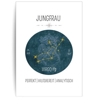 Papierkind Virgo Zodiac Poster | Virgo Wall Art | Unframed Astrology Decor | A4 (A137-4)