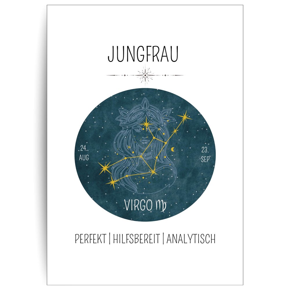Papierkind Virgo Zodiac Poster | Virgo Wall Art | Unframed Astrology Decor | A4 (A137-4)