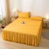 Homxi Bed Skirt and 2 Pillowcases, 150 x 200 cm, Elastic Solid-Color Bedding Set, Yellow view 2