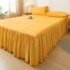 Homxi Bed Skirt and 2 Pillowcases, 150 x 200 cm, Elastic Solid-Color Bedding Set, Yellow view 3