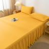Homxi Bed Skirt and 2 Pillowcases, 150 x 200 cm, Elastic Solid-Color Bedding Set, Yellow view 4