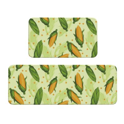 Vosery Kitchen Mats, 2-Piece Set, Green Leaves, Non-Slip and Washable