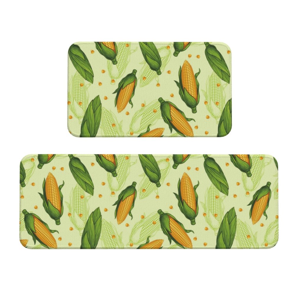 Vosery Kitchen Mats, 2-Piece Set, Green Leaves, Non-Slip and Washable