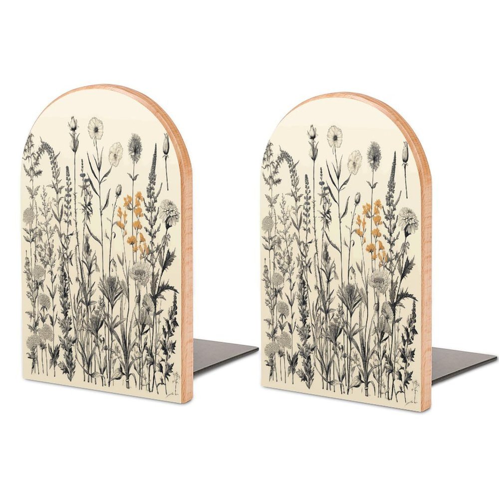 Bookends for Shelves, Heavy-Duty Book Holders with Botanical Engraving
