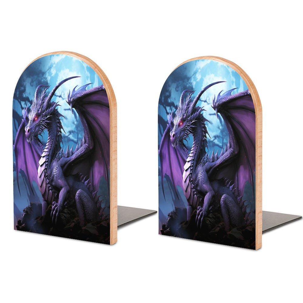 Bookends for Shelves, Purple Dragon and Purple Moon
