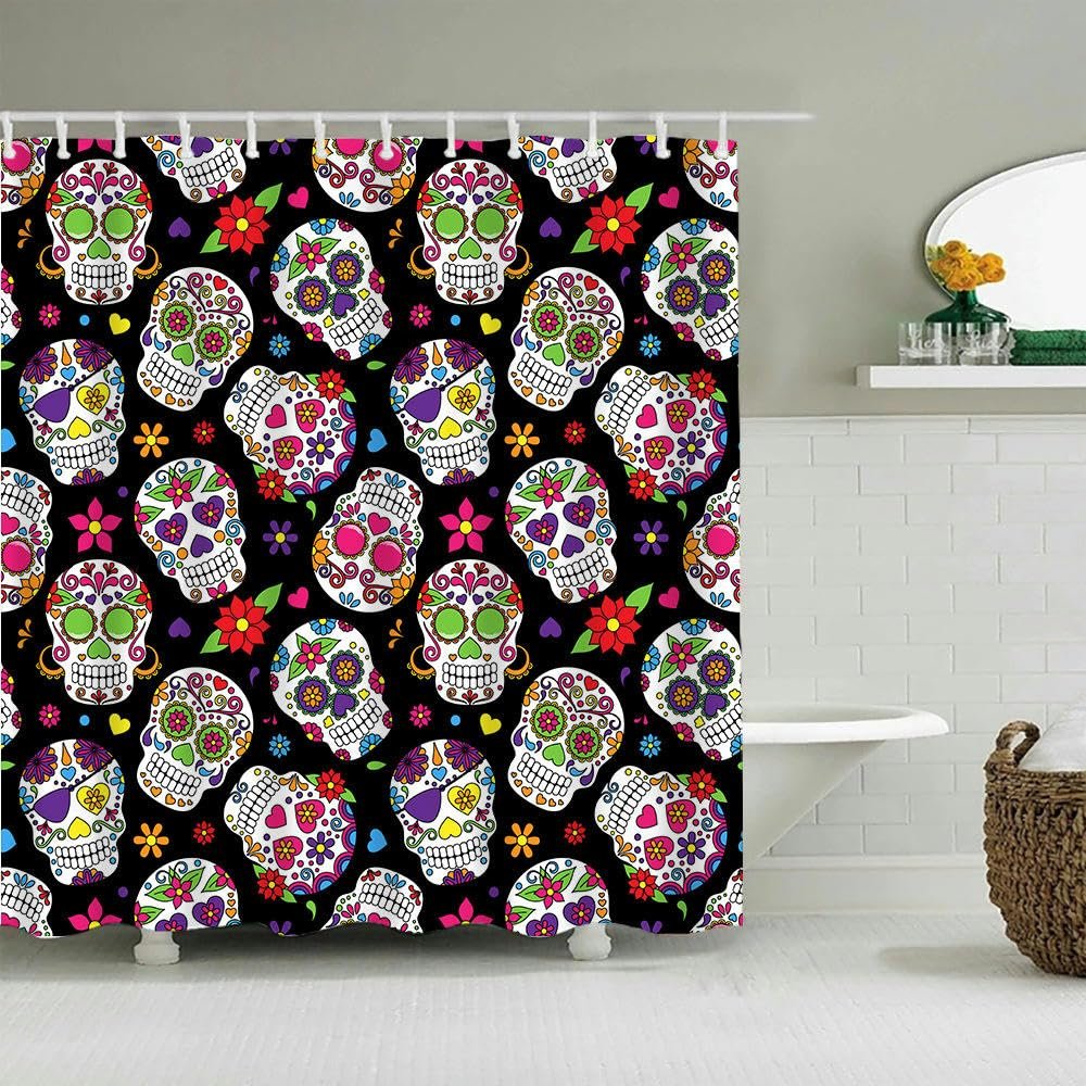 XHBYW Black Shower Curtain with Drop and Punk Skull Design, 80 × 180 cm / 180 × 200 cm