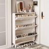 Modern White Shoe Cabinet with 3 Fold-Down Drawers, Narrow Shoe Organizer for Entryway, Hallway, or Bedroom (55 x 17 x 1) view 2