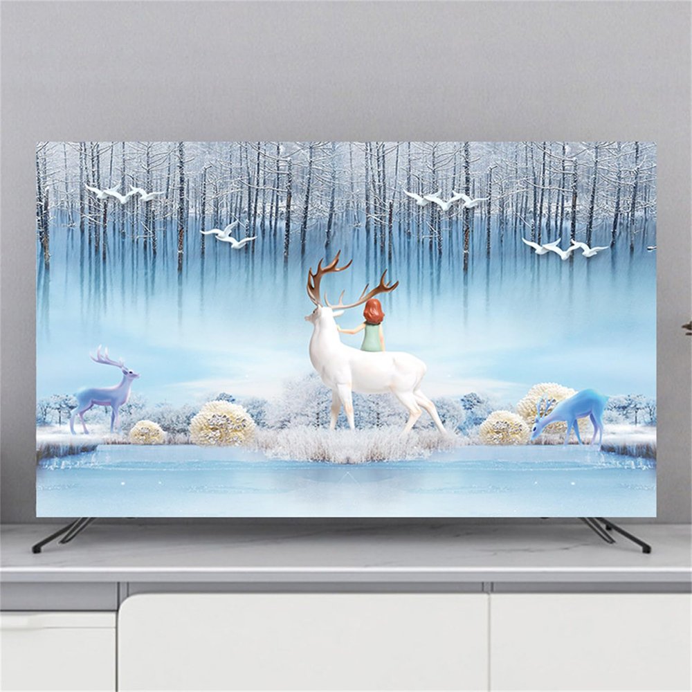 Treer TV Cover, Dust Protection for 32–80" TVs and PC Screens, Elastic, 58–60", White Elk
