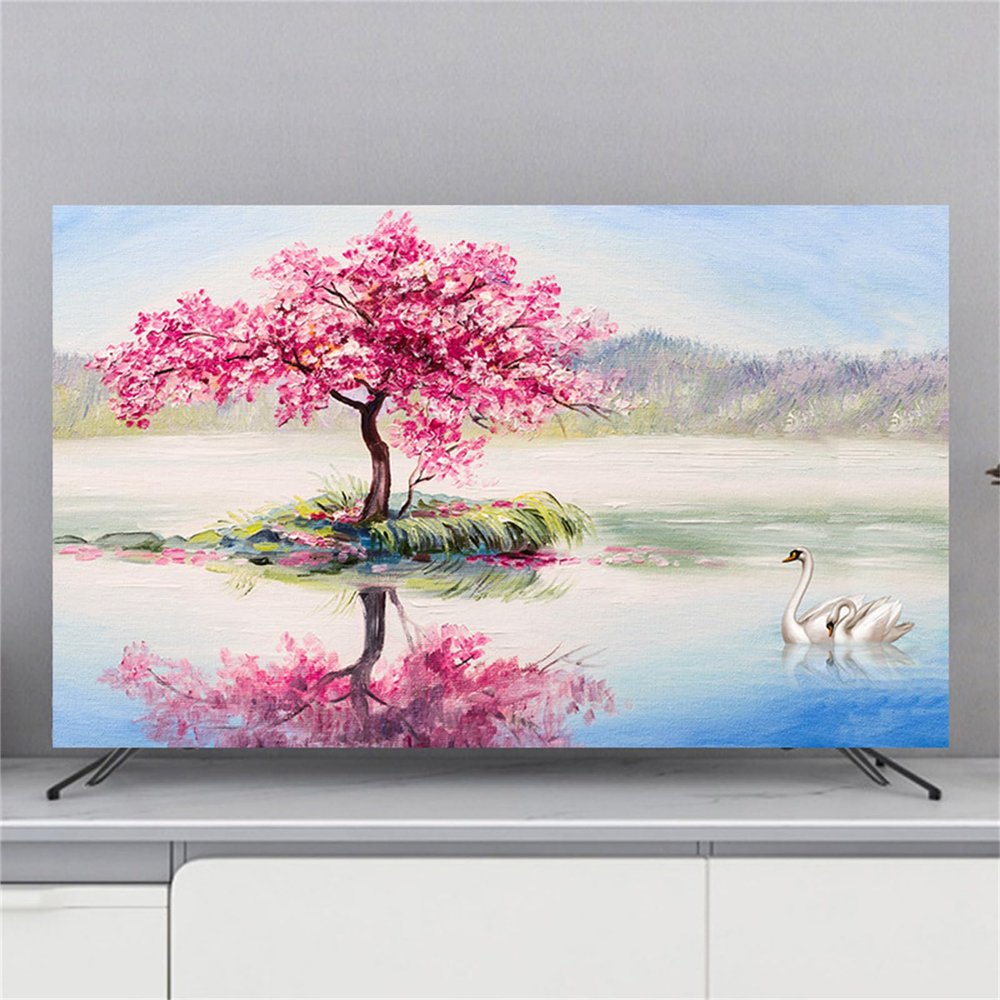 Treer TV Dust Cover, Universal Elastic Protective Cover for 32–80 in TVs and PC Screens, 49–52 in, Pink Tree