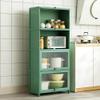 Modern Bamboo Kitchen Cabinet with Transparent Doors and Tall Compartments, Green view 2