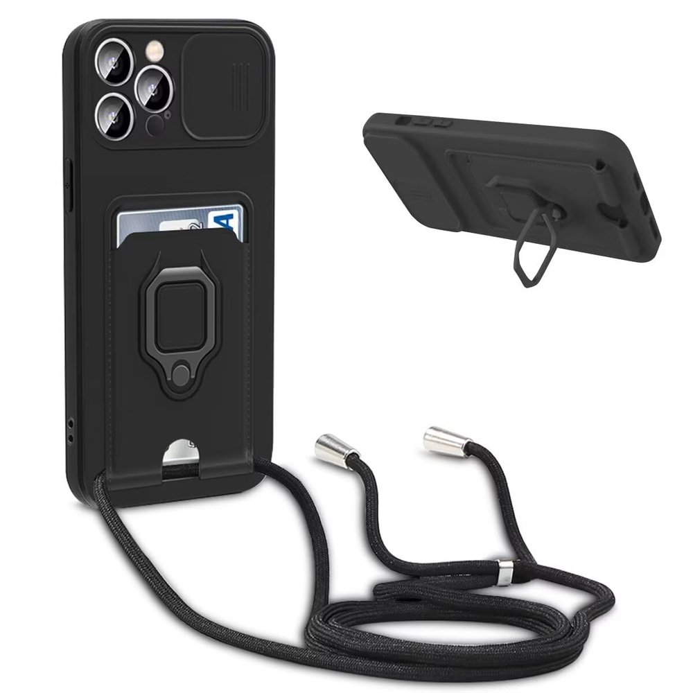 GoodcAcy Silicone Phone Case with Camera Cover and Lanyard for Realme 11 4G, Black