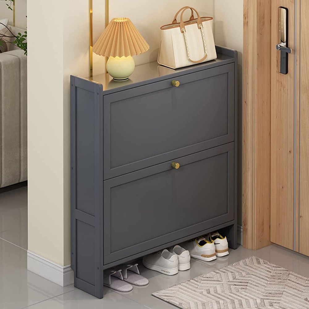 Modern Gray 3-Tier Shoe Cabinet, 70 cm Wide