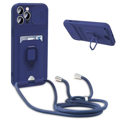 GoodcAcy Silicone Phone Case with Sliding Camera Cover and Strap for Samsung Galaxy A05, Blue