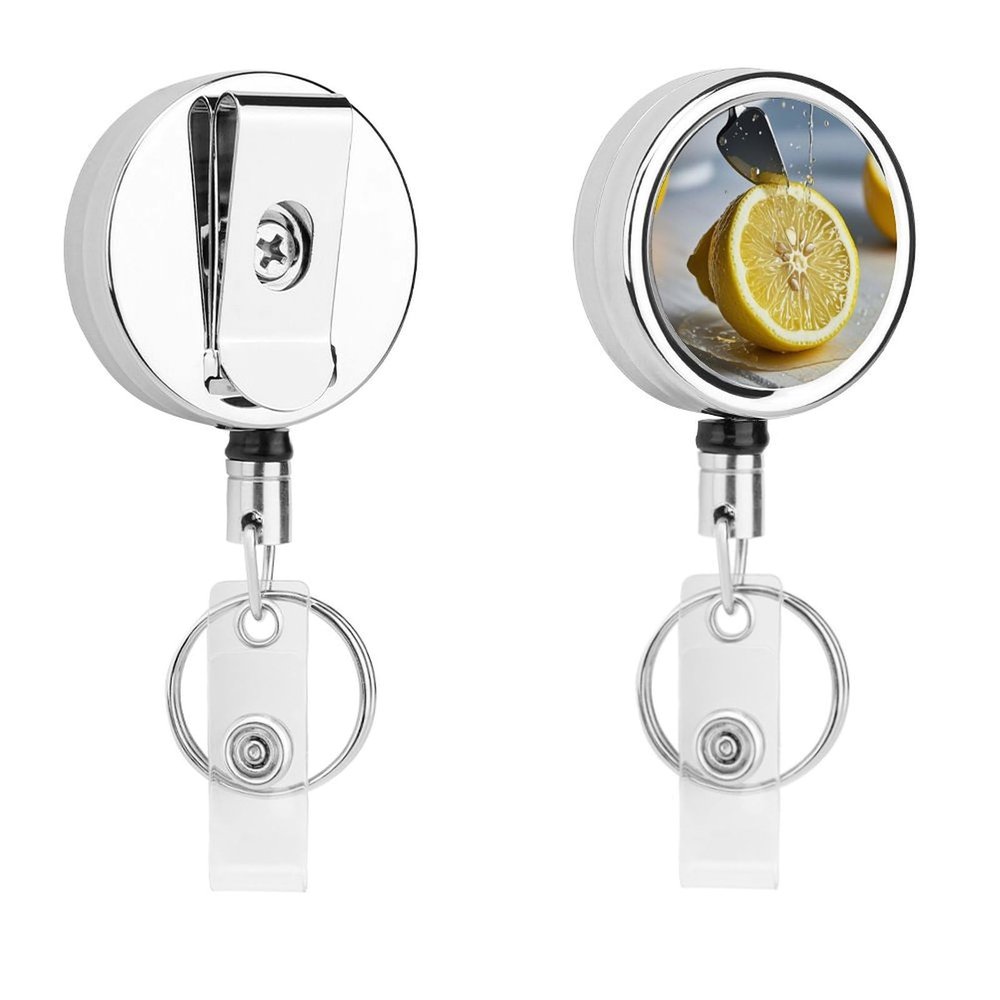 Metal Retractable ID Badge Reel with Sliced Lemon Design