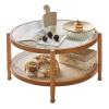 Small Modern Glass Coffee Table, Round 31.5-Inch Coffee Table for Living Room, 2-Piece Coffee Table with Glass Top, Storage and Wooden Legs view 1