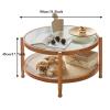 Small Modern Glass Coffee Table, Round 31.5-Inch Coffee Table for Living Room, 2-Piece Coffee Table with Glass Top, Storage and Wooden Legs view 2