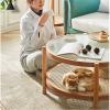 Small Modern Glass Coffee Table, Round 31.5-Inch Coffee Table for Living Room, 2-Piece Coffee Table with Glass Top, Storage and Wooden Legs view 3