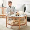 Small Modern Glass Coffee Table, Round 31.5-Inch Coffee Table for Living Room, 2-Piece Coffee Table with Glass Top, Storage and Wooden Legs view 4