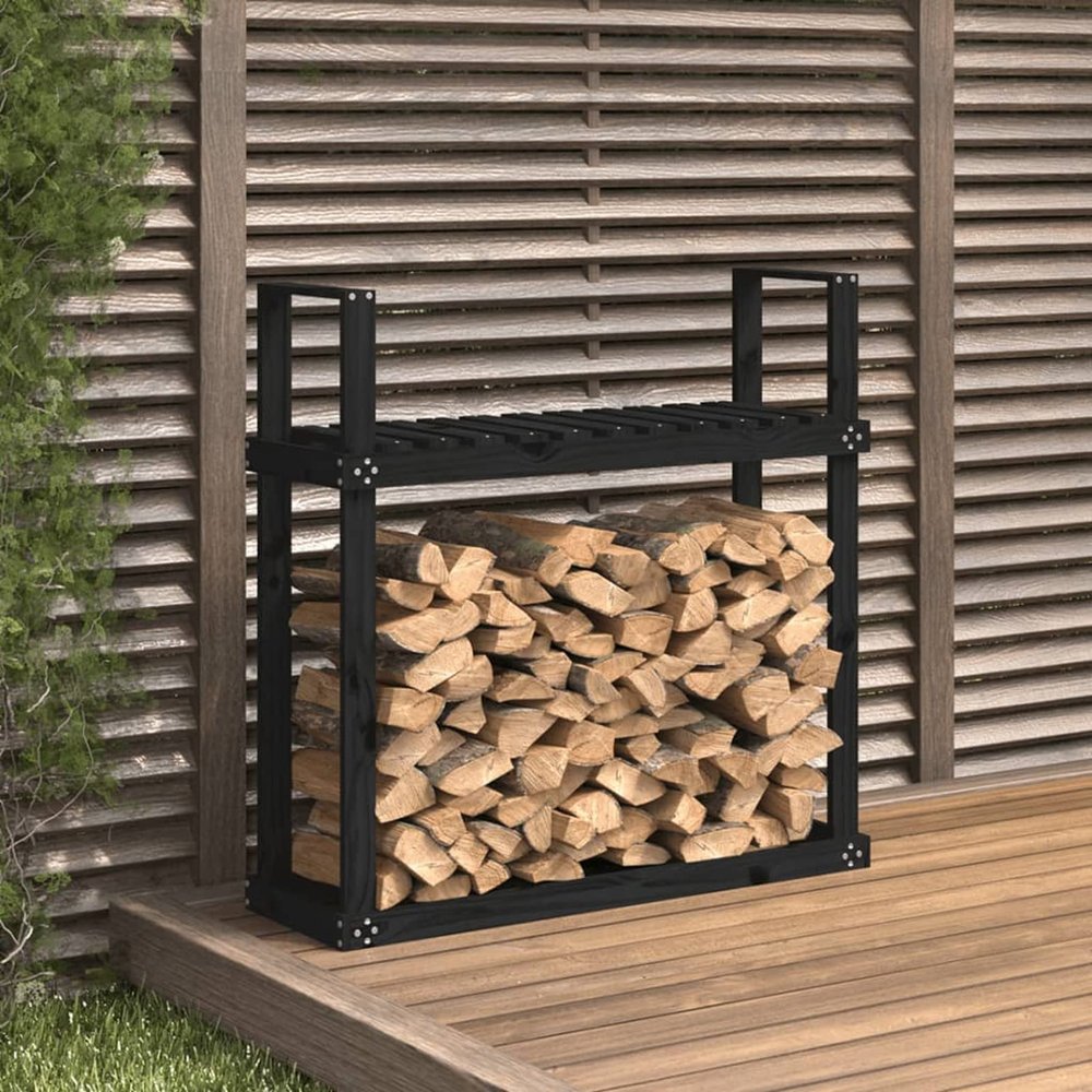 LXWKAI Black Firewood Rack, 110 x 35 x 108.5 cm, Solid Pine Wood