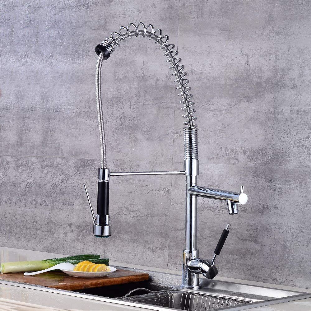 RFXOGTYFZ High-Arc Brass Kitchen Spring Faucet with Pull-Out Spray Head