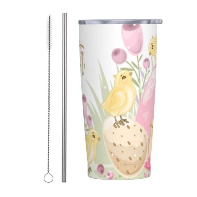 shgwehh Easter Tumbler with Lid and Straw, 590 ml