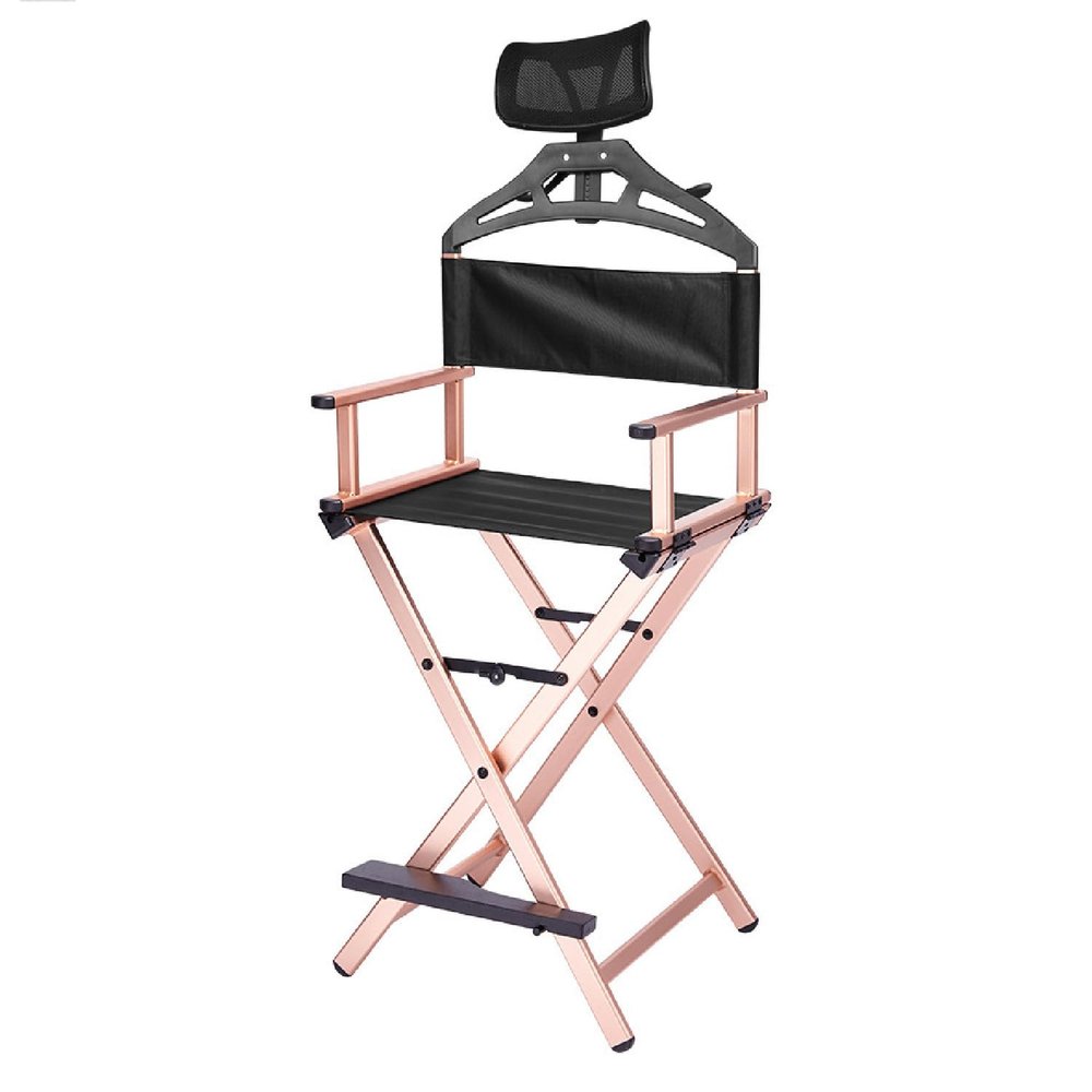 Extra-Tall Folding Makeup Artist Chair with Headrest, Portable Director's Chair, 136 kg Capacity