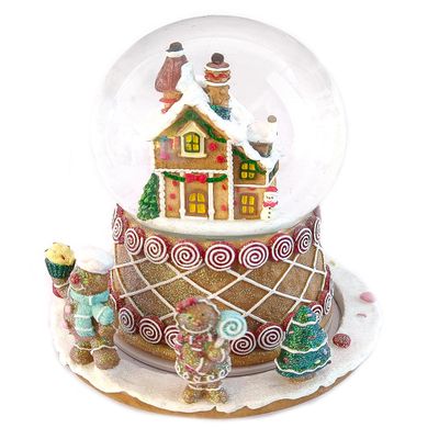 Gingerbread House Snow Globe with Musical Movement, Snow Effect and On/Off Switch, 16 cm