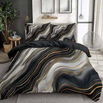 CozyRest Black Reversible Duvet Cover Set, 200 x 200 cm, 3-Piece Nordic Style