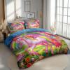 CozyRest Kids' Bedding Set 155 x 220 cm, Colorful Long-Haired Unicorn 3-Piece Duvet Cover Set, Soft Reversible Blue Microfiber Bedding with Zipper and 2 Pillowcases 80 x 80 cm view 2