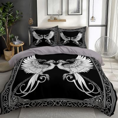 Gray Microfiber Bedding Set, Celtic Bird Tarot Duvet Cover, 135 x 200 cm