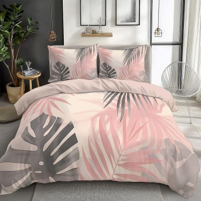 CozyRest Bedding Set 240 x 220 cm, Light Pink, Botanical Watercolor Palm Leaf and Monstera Reversible Duvet Cover with 2 Pillowcases