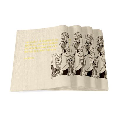 Linen-Style Placemats, The Secret of Change Socrates Quote, 40 x 28.5 cm, Set of 4