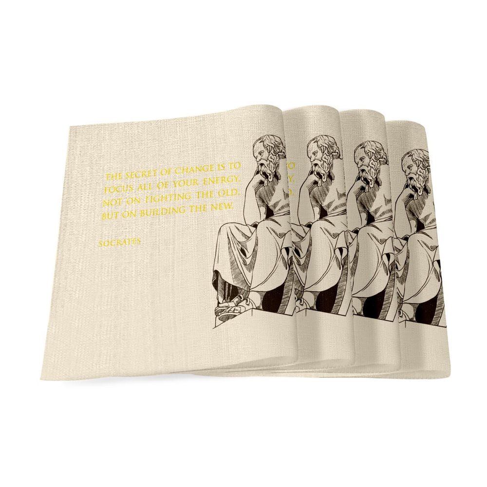 Linen-Style Placemats, The Secret of Change Socrates Quote, 40 x 28.5 cm, Set of 4