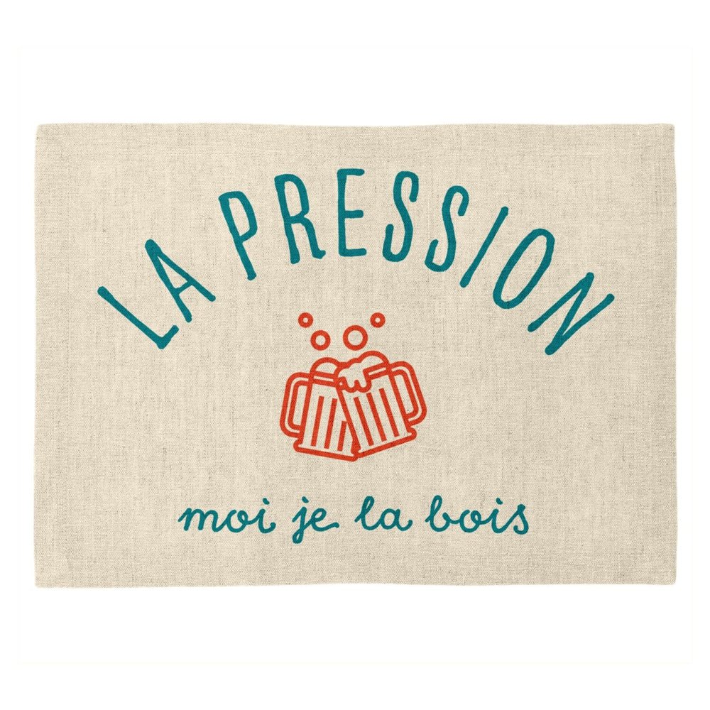 Linen-Look Placemat “La Pression Je la Bois” Apéro Bar Beer Pint, Large Format 40 x 28.5 cm