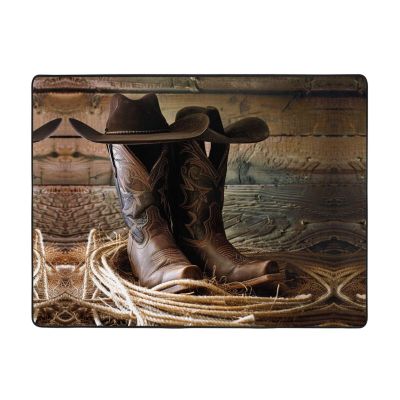 Cowboy Rug with Black Hat and Western Boots Print, Plush, 160 x 121.9 cm