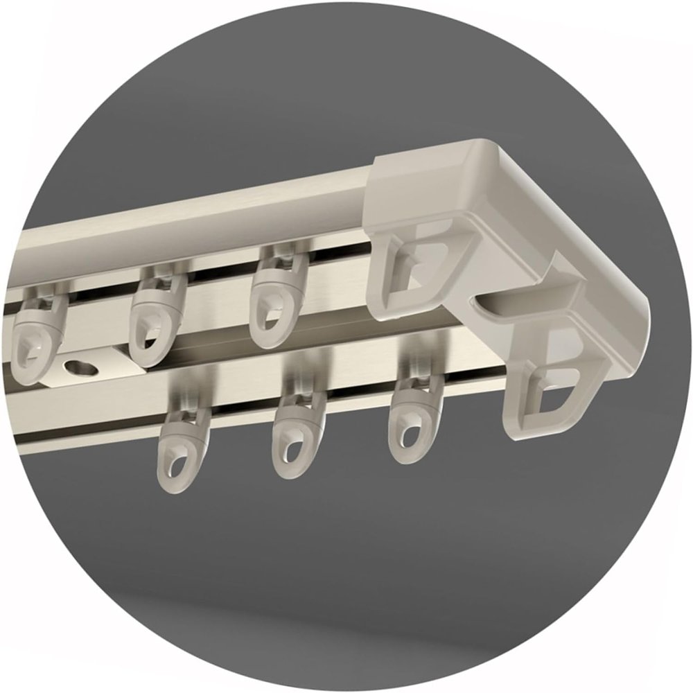 Ceiling-Mounted Double Curtain Track, 5.2 m, Heavy-Duty Aluminum Track for Room Dividers, White/Champagne, Extendable 1–6 m