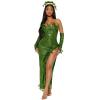 Owegvia Poison Ivy Halloween Costume, Sequin Strapless Dress, Wrap Skirt, Sleeves and Glasses, Army Green, M view 1