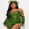 Owegvia Poison Ivy Halloween Costume, Sequin Strapless Dress, Wrap Skirt, Sleeves and Glasses, Army Green, M view 2