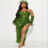 Owegvia Poison Ivy Halloween Costume, Sequin Strapless Dress, Wrap Skirt, Sleeves and Glasses, Army Green, M view 3