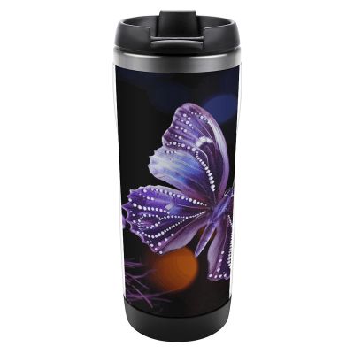 HKMNTGD Insulated Travel Coffee Mug with Purple Butterfly Print