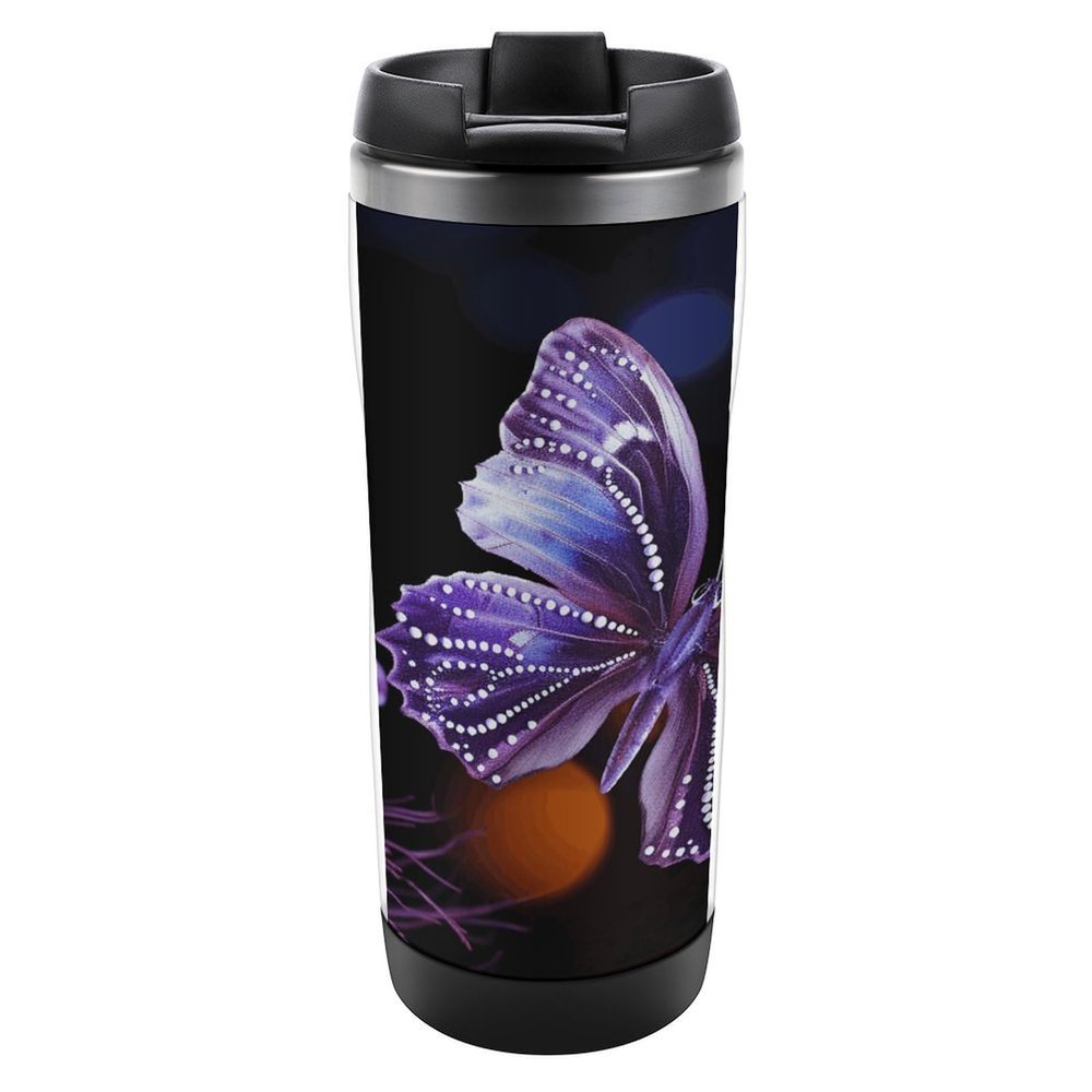 HKMNTGD Insulated Travel Coffee Mug with Purple Butterfly Print