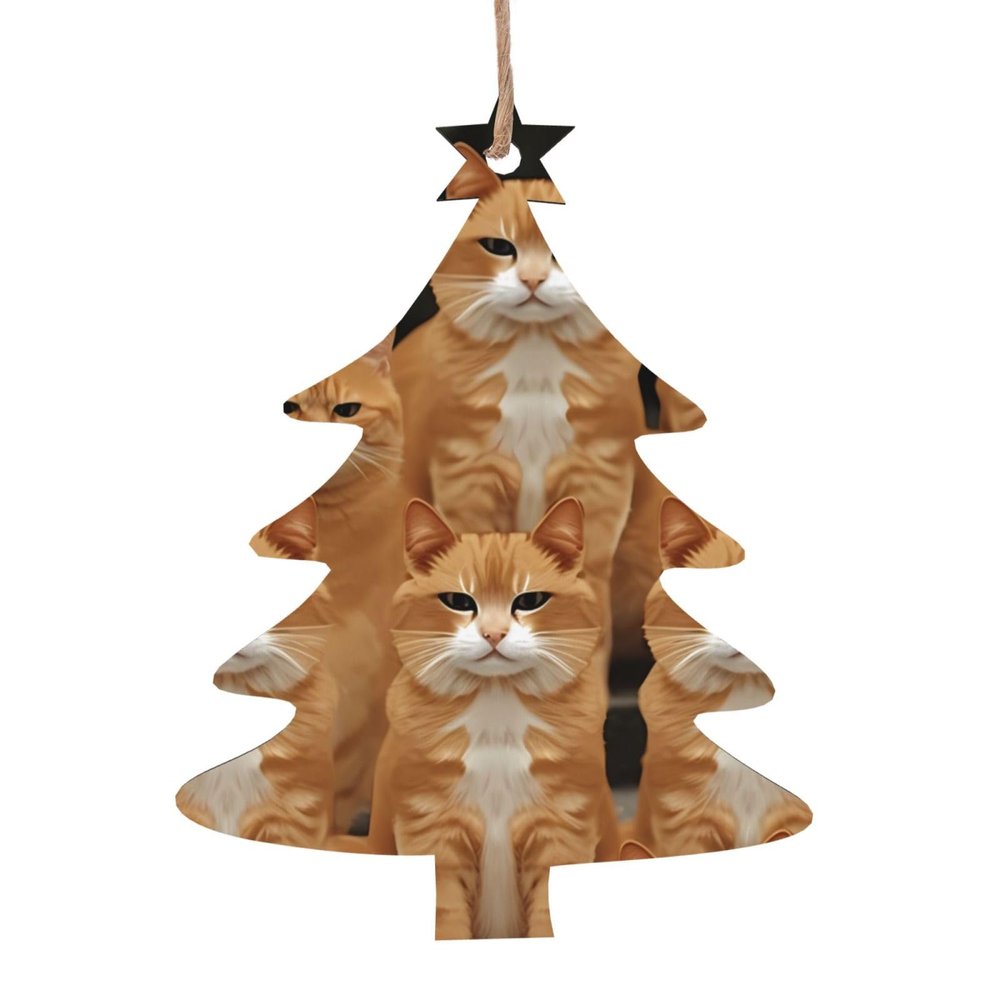 Orange Cats Christmas Wooden Ornaments, Christmas Tree Hanging Decorations