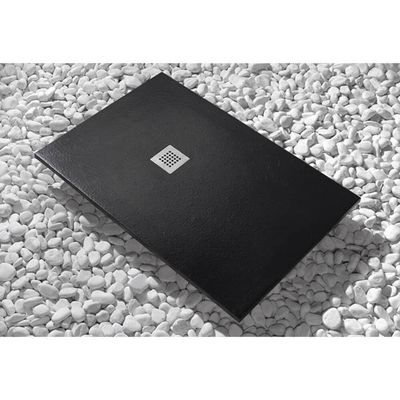 FRASCIO Line Extra Slim Black Shower Tray 90 x 175 cm, Synthetic Resin and Marble Powder Blend, with Included Drain