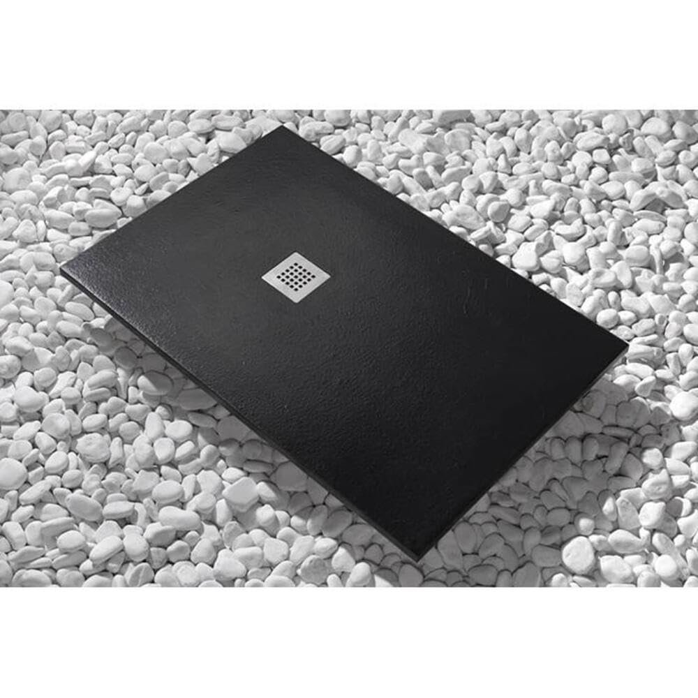 FRASCIO Line Extra Slim Black Shower Tray 90 x 175 cm, Synthetic Resin and Marble Powder Blend, with Included Drain