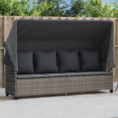 Homgoday Sun Lounger with Canopy and Cushions, Gray PE Rattan, Model368355
