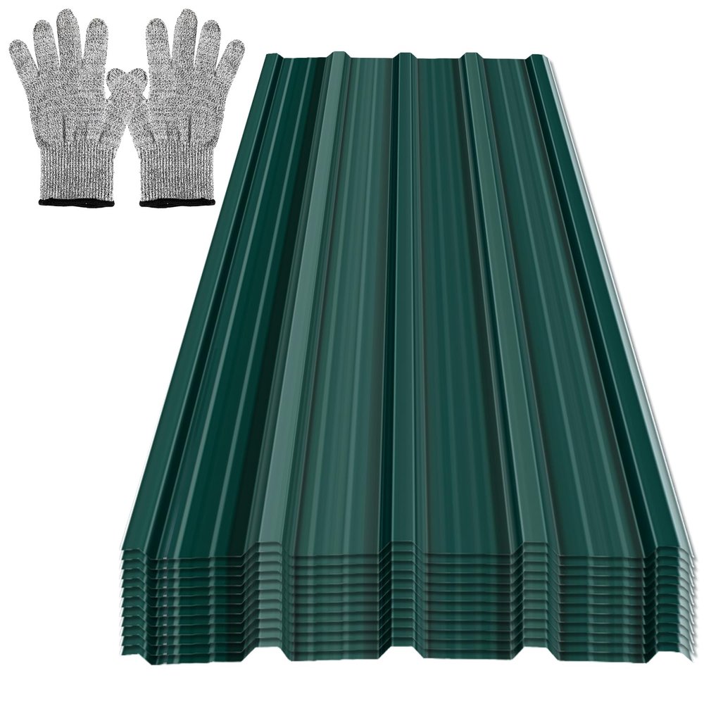 Ansobea 12-Pack Green Trapezoidal Metal Roof Panels, 129 x 46 cm, 7 m Coverage