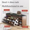 Flip-Drawer Shoe Storage Bench with PU Cushion view 2