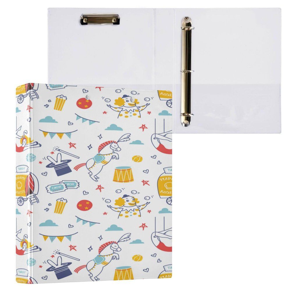 3-Ring Binder, 3.5 cm (1 1/2 in.), Letter Size, 200 Sheets, Circus Horse Show Cartoon