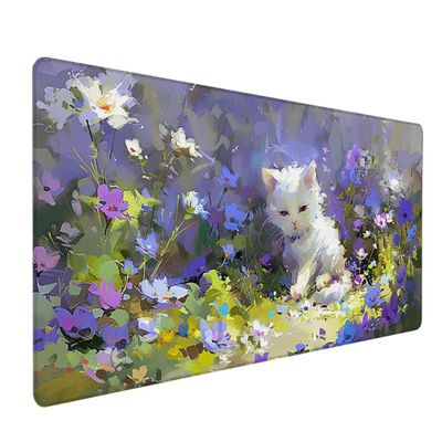 BEIJUYHU Felt Desk Mat, 800 x 400 x 3 mm XXL Mouse Pad, Flower Cat 8-3